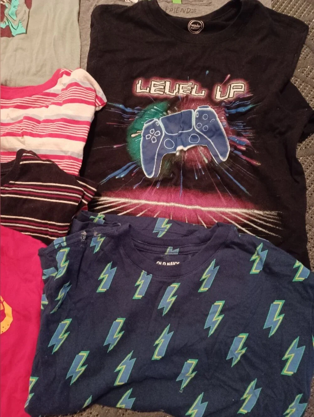 Size 10-12 Boy's T-Shirts lot of 9 Dinosaur stripes red black Old Navy +